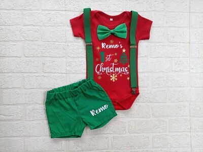 Boys Shorts, vest, suspenders and bowtie Christmas set