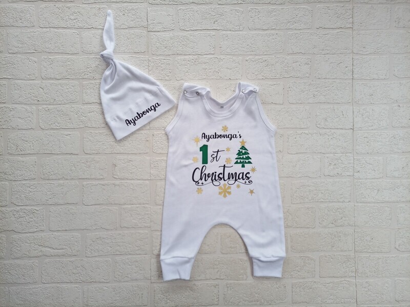 My first Christmas Red and White Romper and Hat set
