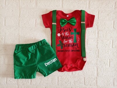 Boys Shorts, vest, suspenders and bowtie Christmas set