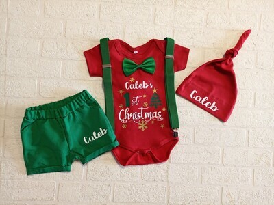 Boys Christmas Shorts Set with Hat