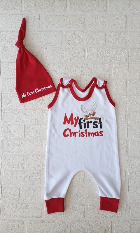 My First Christmas White with red cuffs set