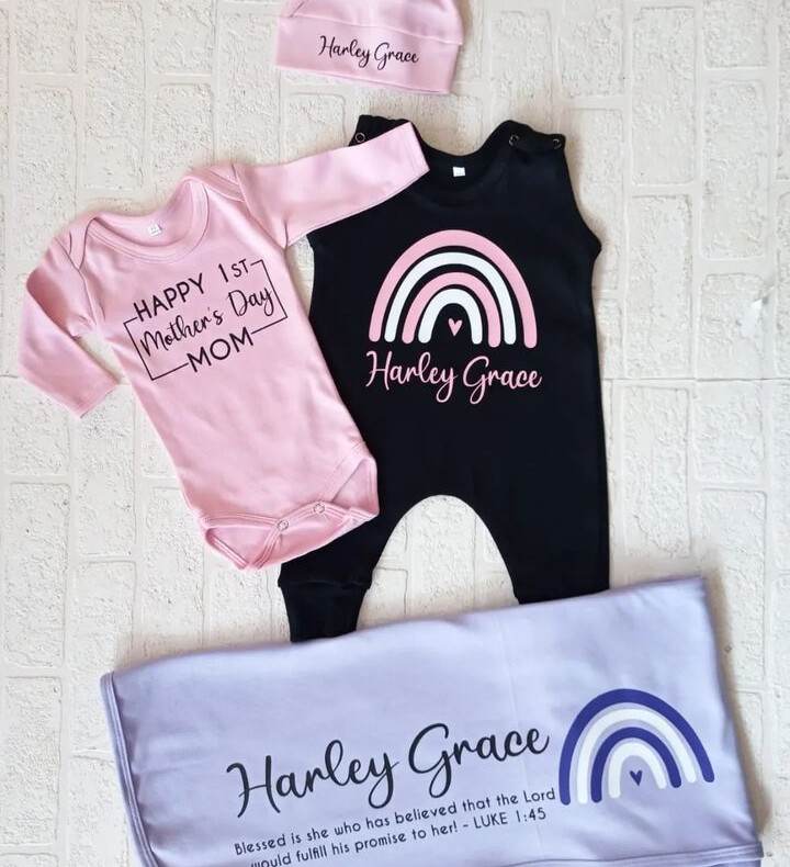 Sale Baby blanket, Romper, Long Vest and Hat set