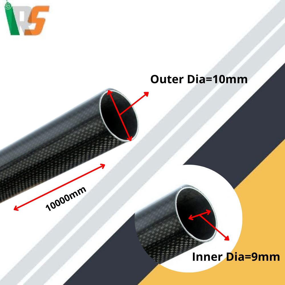 3K Carbon Fiber Round Tube 10mm x 9mm x 1000mm Thickness 0.5 mm