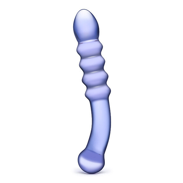 GLAS - Purple Rain Ribbed Glass Dildo