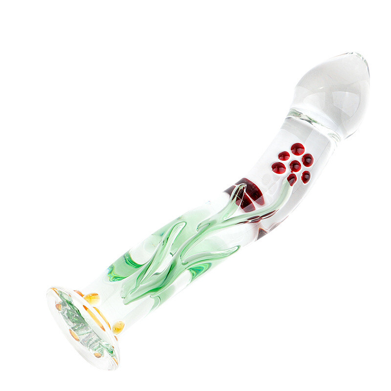 Handmade Glass Dildo with red painted dot flowers
