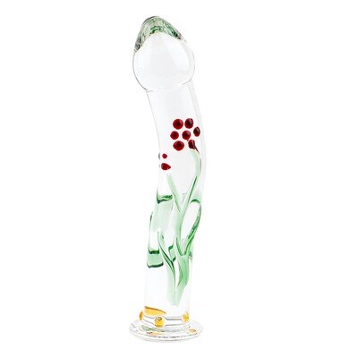 Handmade Glass Dildo with red painted dot flowers