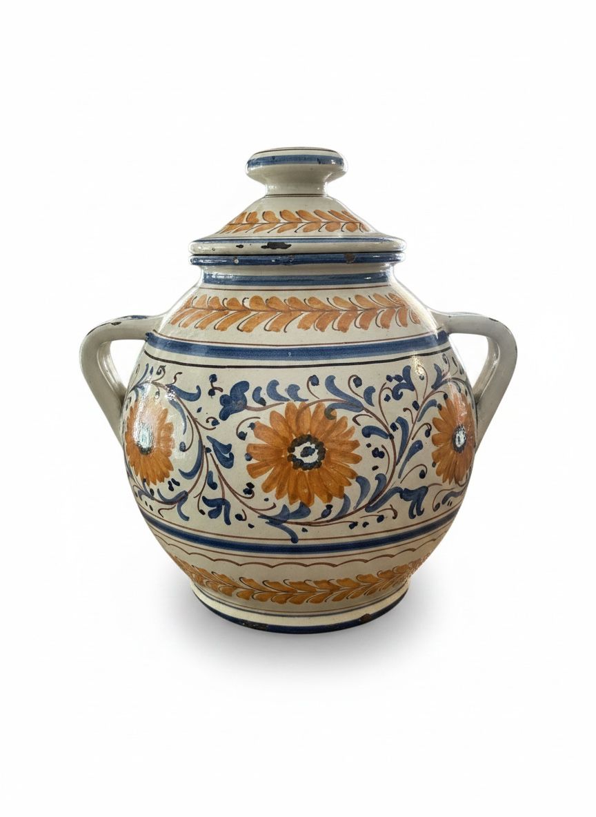 Vaso Vintage in Ceramica Dipinto a Mano con Coperchio - H 30 cm - Artigianato Italiano Vaso Vintage in Ceramica Dipinto a Mano con Coperchio - H 30 cm - Artigianato Italiano