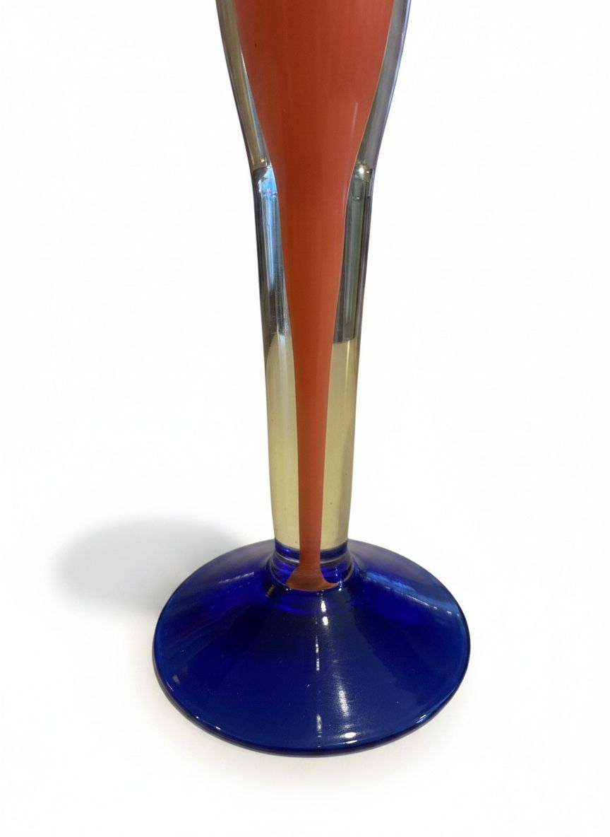 Stupendo Vaso Flute Artistico Murano – Arancione Vibrante e Blu Profondo