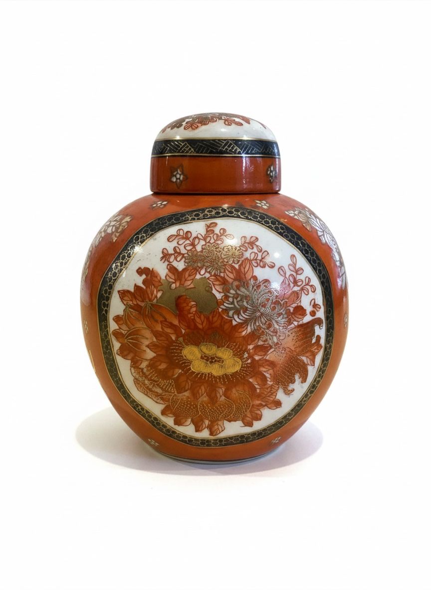 Antico Vasetto Cinese Porta Tè in Porcellana Imari con Coperchio – Firmato