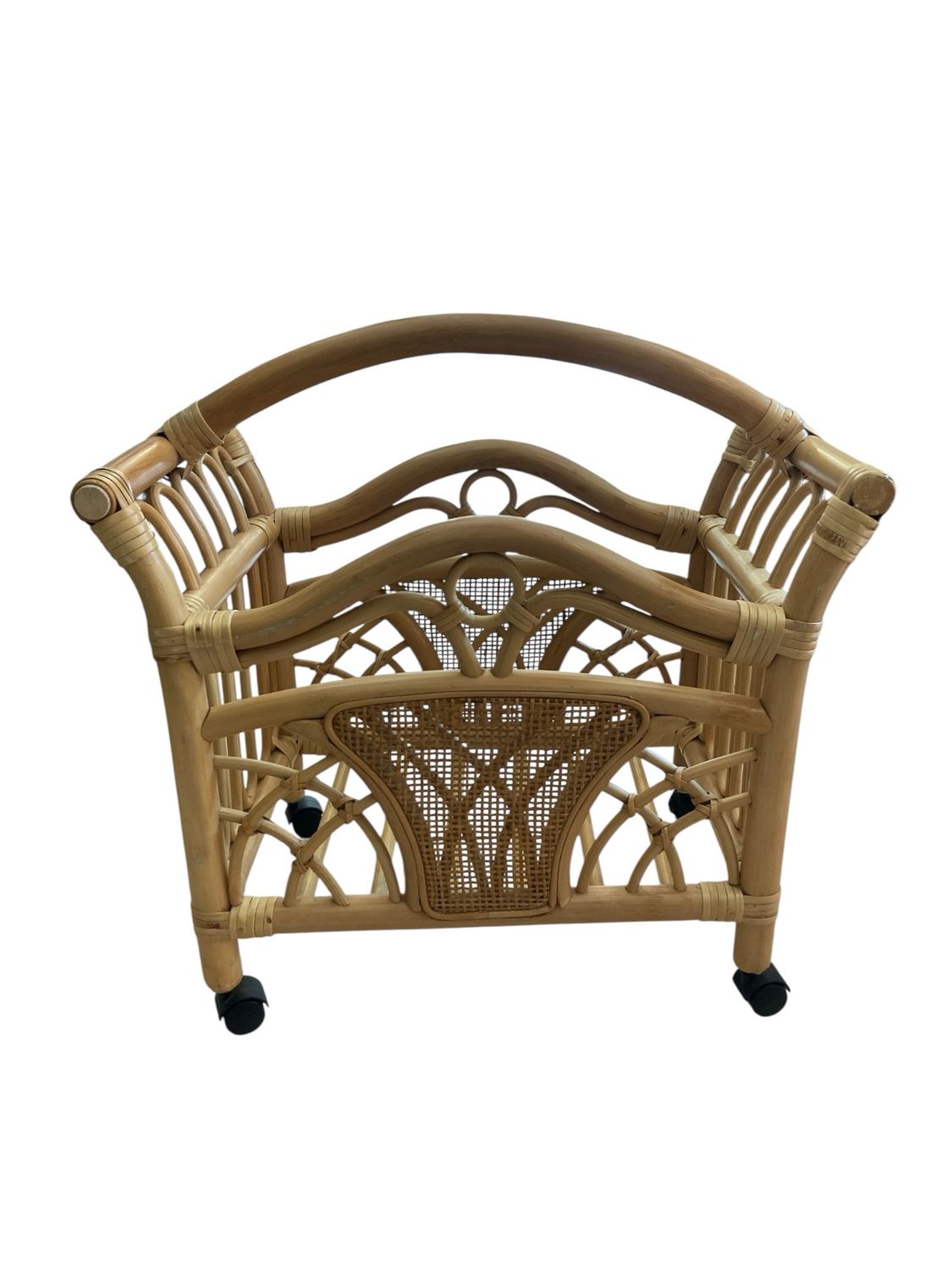 Portariviste Vintage in Bamboo e Rattan con Ruote anni ‘60