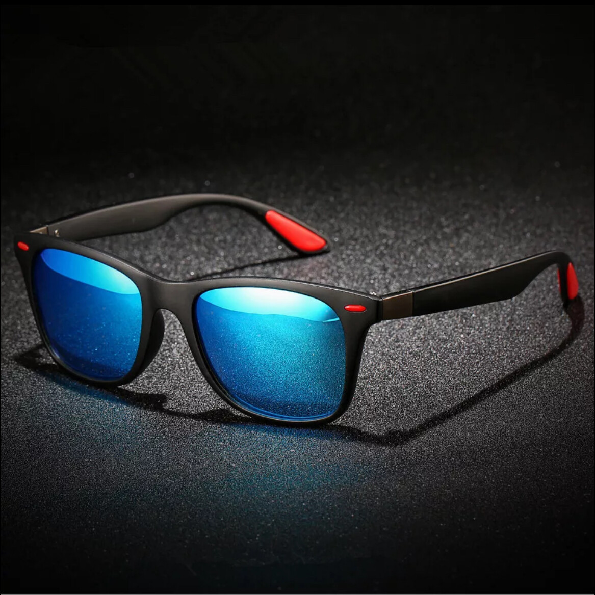 Zonnebril - unisex - gepolariseerd - zwart en blauwen lenzen