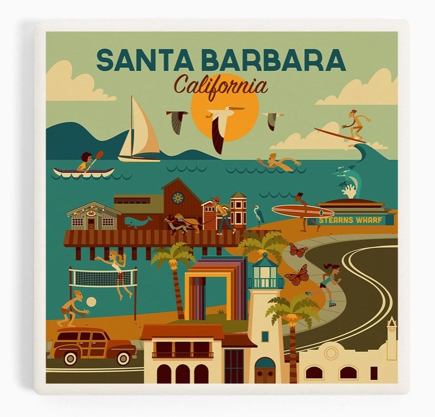 Ceramic Coasters Santa Barbara California Geometric  Set of 4