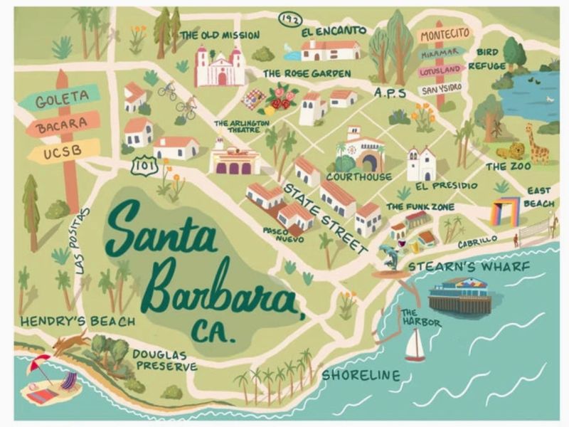 Map of Santa Barbara Postcard