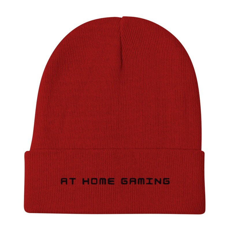 AtHomeGaming Black Text Embroidered Beanie