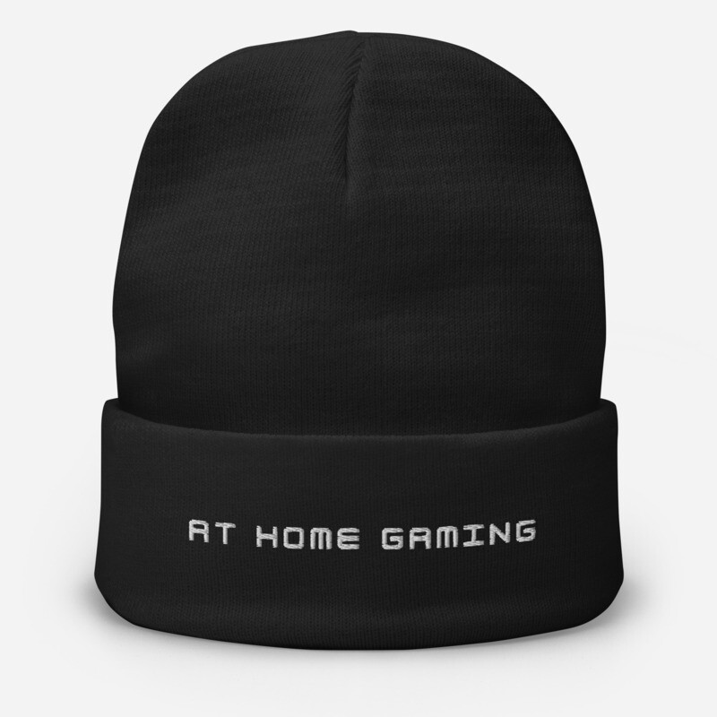 AtHomeGaming White Text Embroidered Beanie