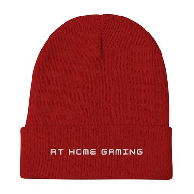 AtHomeGaming White Text Embroidered Beanie