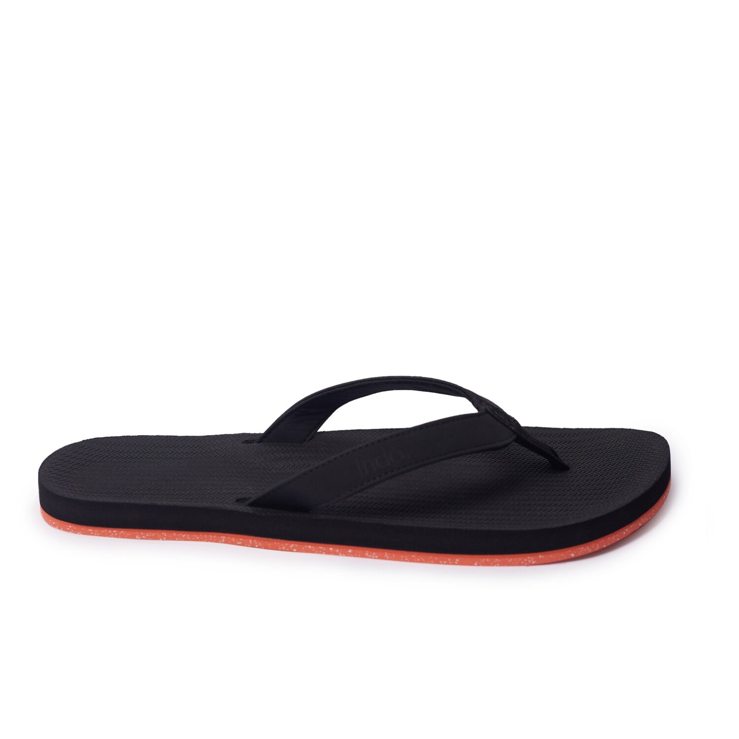 Mens Indosole - Flip Flops Sneaker Sole - Black with Orange Sole