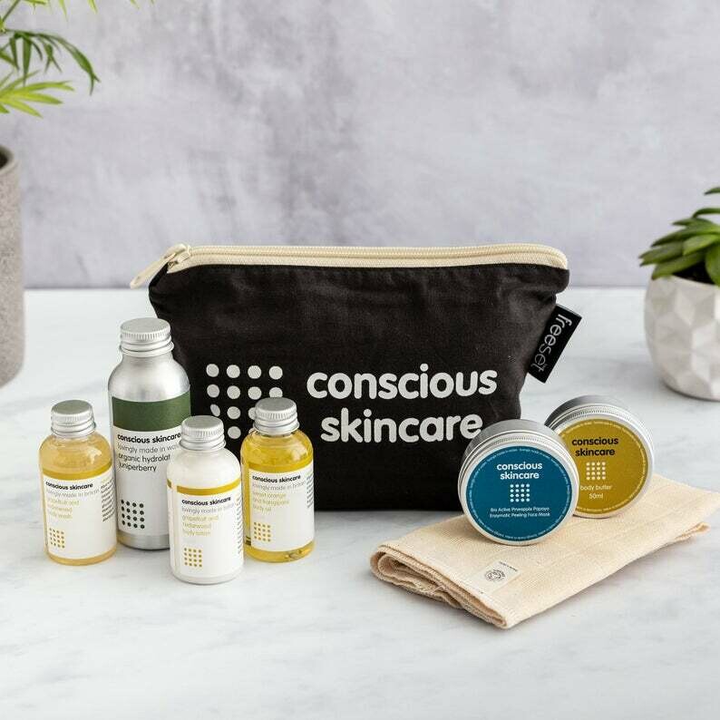 Spa Gift Set. Organic products including Face Mask and Toner. Organic Face Cloth. Fair Trade Bag.