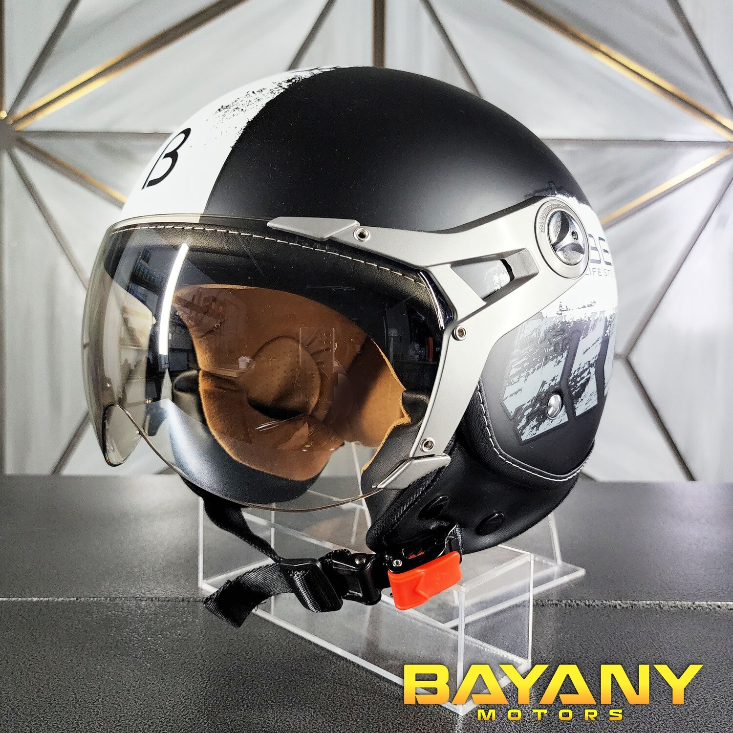 Beon B100 Helmet Black White, Half Face, Retro Classic Style