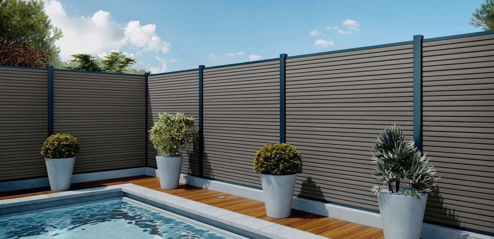 WPC Steckzaun Anschluss,  Serie Bosten Dark Grey inkl. 1 Pfosten, 299,00€