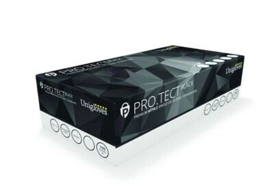 Unigloves PRO.TECT Black Small Powder Free Nitrile Gloves x 100 (10 Boxes)