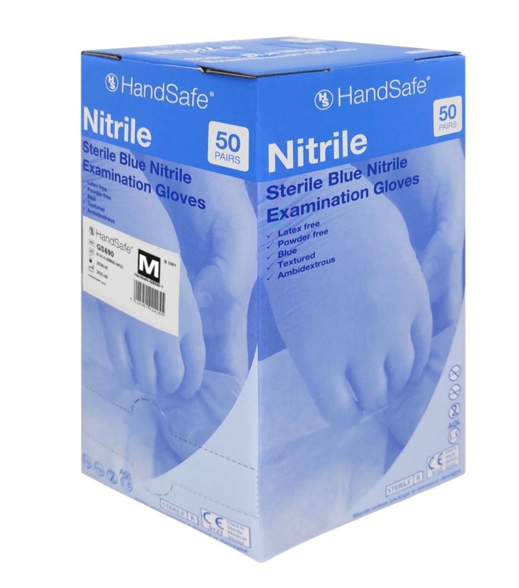 HandSafe Blue Nitrile Powder Free Sterile Gloves x 50 Pairs