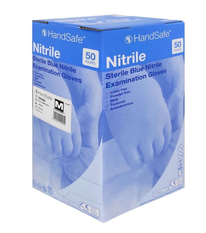 HandSafe Blue Nitrile Powder Free Sterile Gloves  x 50 Pairs