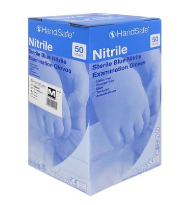 HandSafe Blue Nitrile Powder Free Sterile Gloves x 50 Pairs