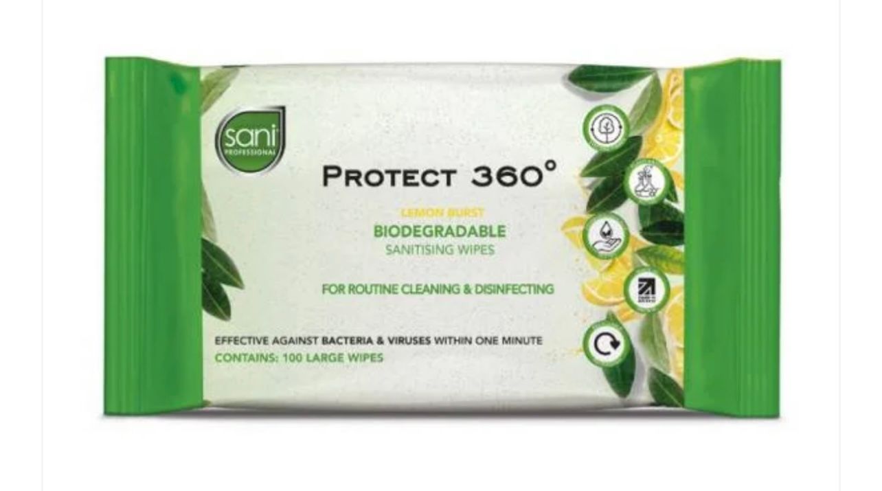 Sani Protect 360° Biodegradable Sanitising Wipes x 100