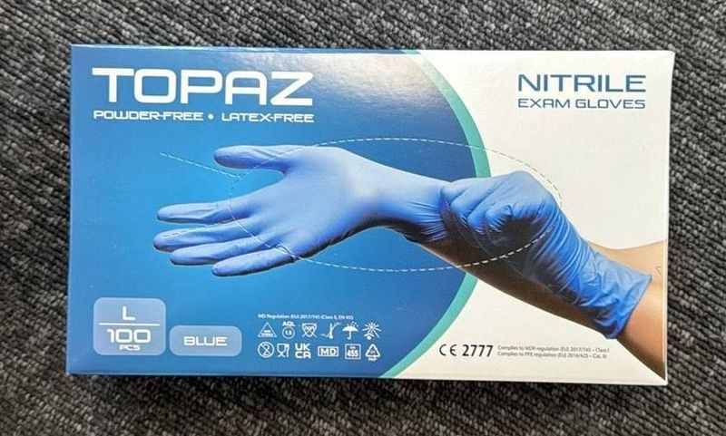 Topaz Blue Nitrile Gloves x 100 (10 Boxes)