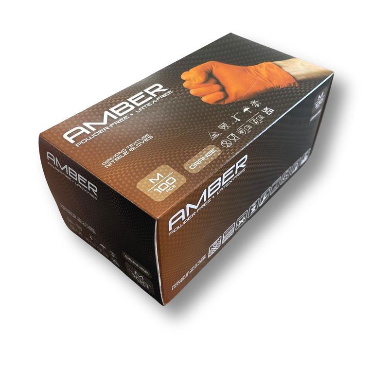 Amber - 8.5g Orange Diamond Grip Nitrile Gloves 10x 100