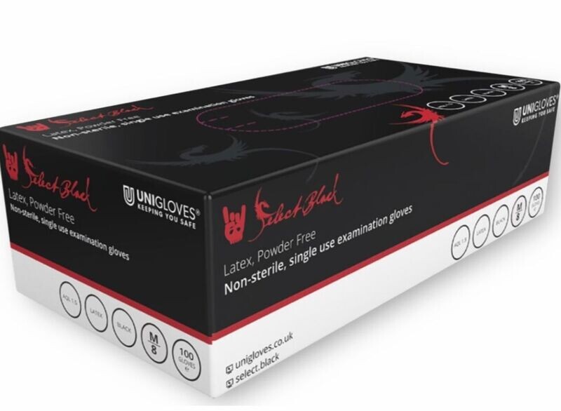 Unigloves Select Black P/F Latex Gloves x 100 (10 Boxes)