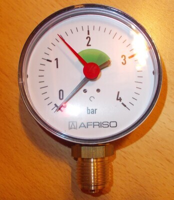 Manometer 1/2" Afriso Anschluss unten (radial) 0-4 bar 80mm Durchmesser für Heizung und Wasser