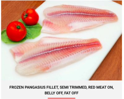 FROZEN PANGASIUS SEMI TRIMMED, RED MEAT ON, BELLY OFF, FAT OFF