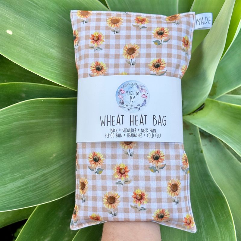 Beige Gingham Sunflowers - Wheat Heat Bag - Regular Size