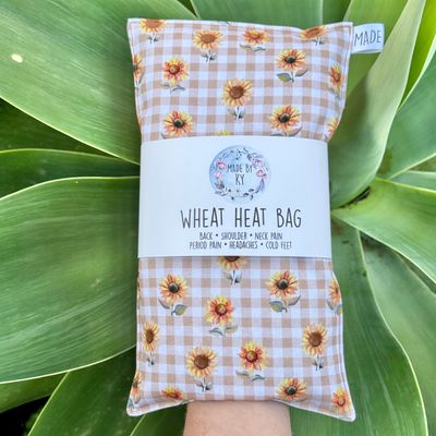 Beige Gingham Sunflowers - Wheat Heat Bag - Regular Size