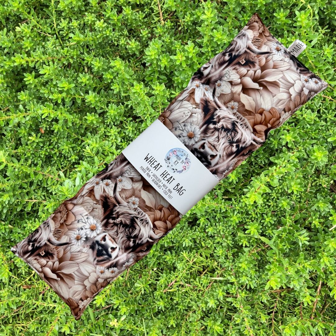 Boho Floral Highland Cow - Wheat Heat Bag - XL Size