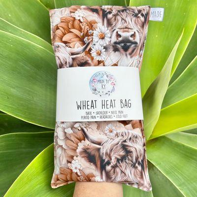 Boho Floral Highland Cow - Wheat Heat Bag - Regular Size