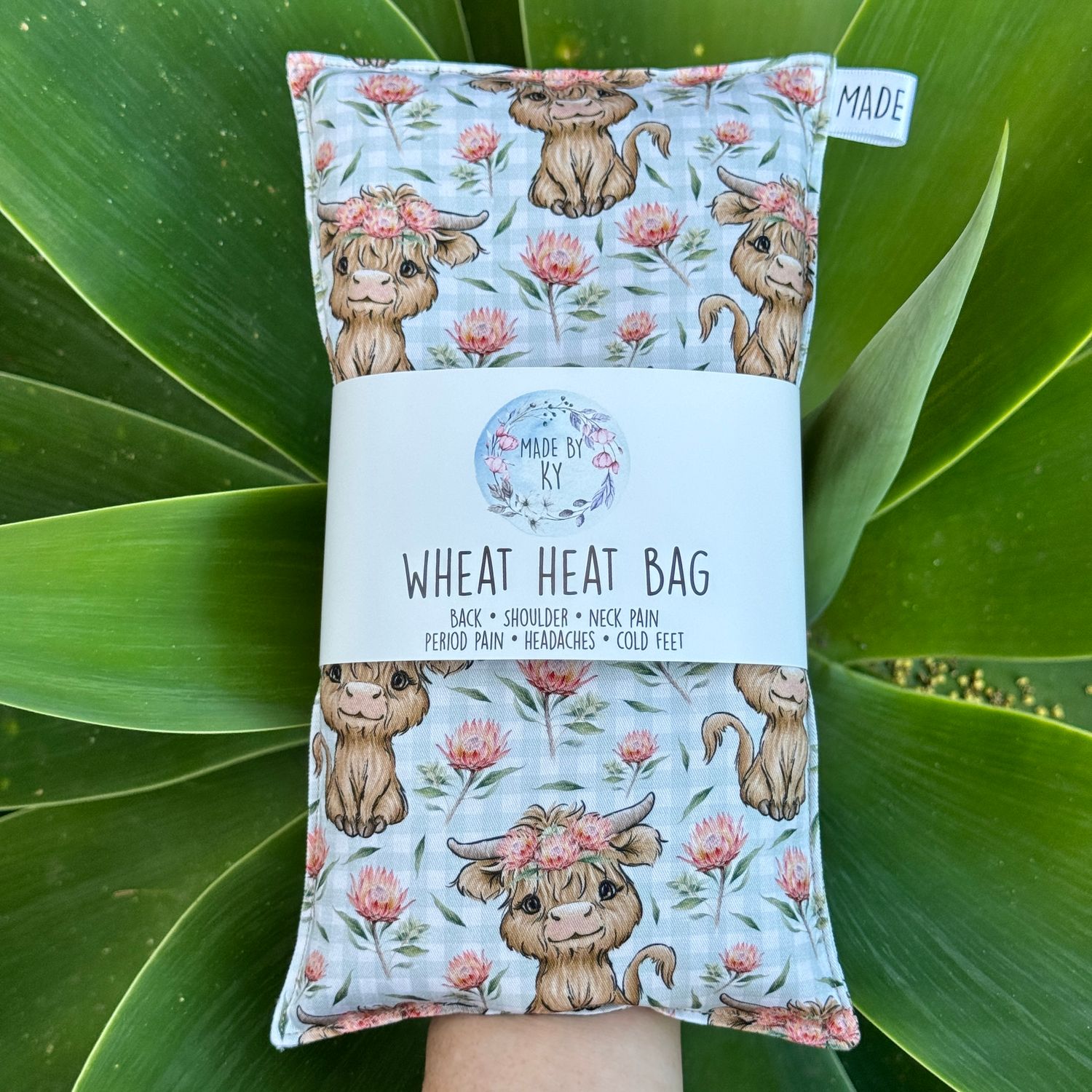 Highland Cows &amp; Proteas - Wheat Heat Bag - Regular Size