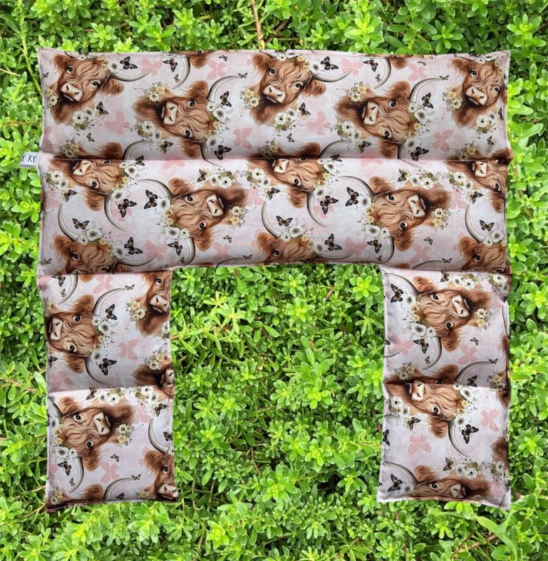 Highland Cows Pastel Pink - Wheat Heat Bag - Over The Shoulder XXXL