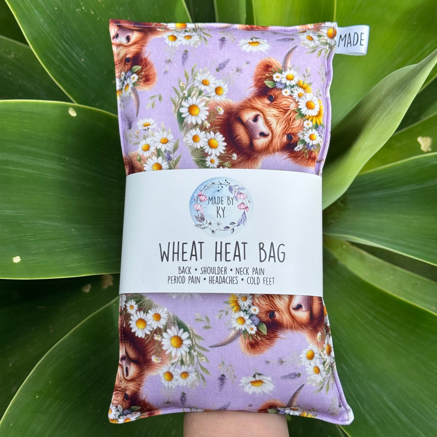 Highland Cow Purple Daisies - Wheat Heat Bag - Regular Size