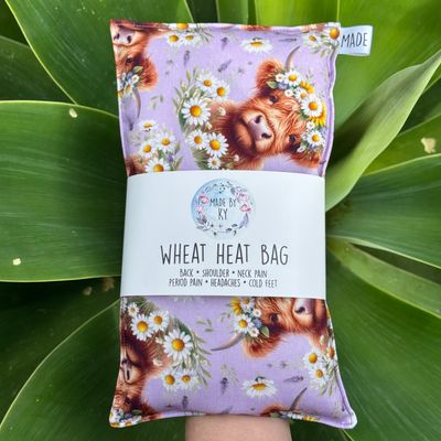 Highland Cow Purple Daisies - Wheat Heat Bag - Regular Size