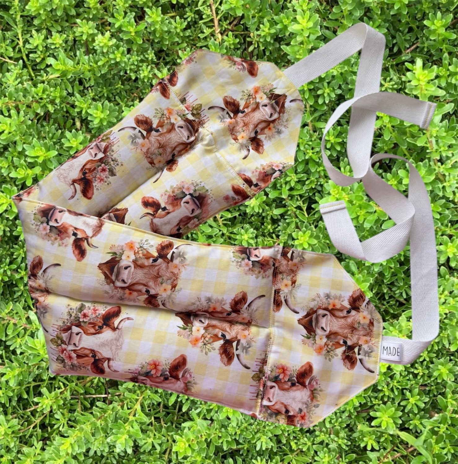 Gingham Cows - Wheat Heat Bag - Super Size with Ties