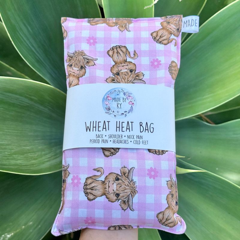 Highland Cows Pink Gingham - Wheat Heat Bag - Regular Size