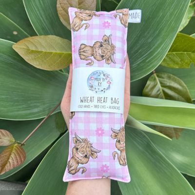Highland Cows Pink Gingham - Wheat Heat Bag - Mini Size