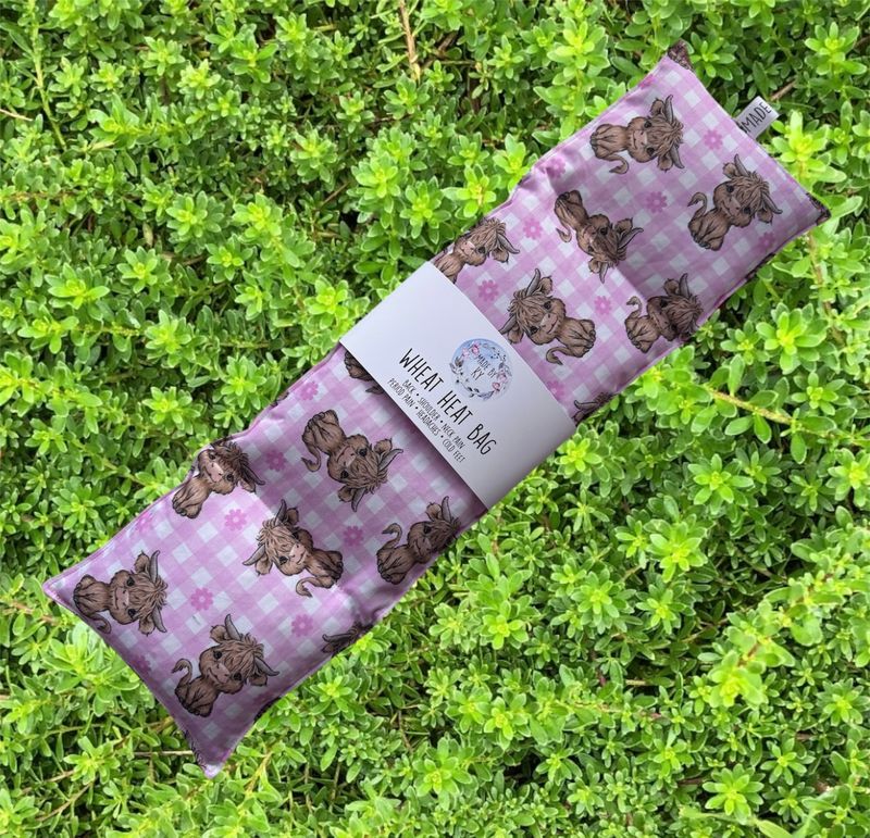 Highland Cow’s Pink Gingham - Wheat Heat Bag - XL Size