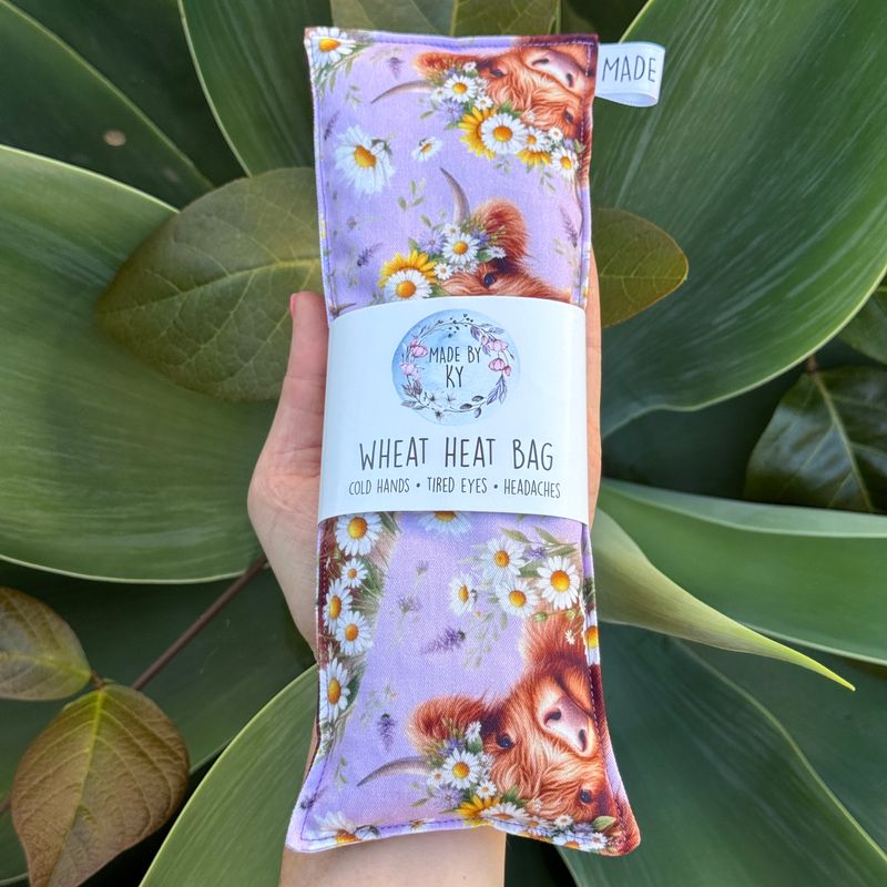 Highland Cows Purple Daisies - Wheat Heat Bag - Mini Size