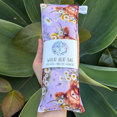 Highland Cows Purple Daisies - Wheat Heat Bag - Mini Size