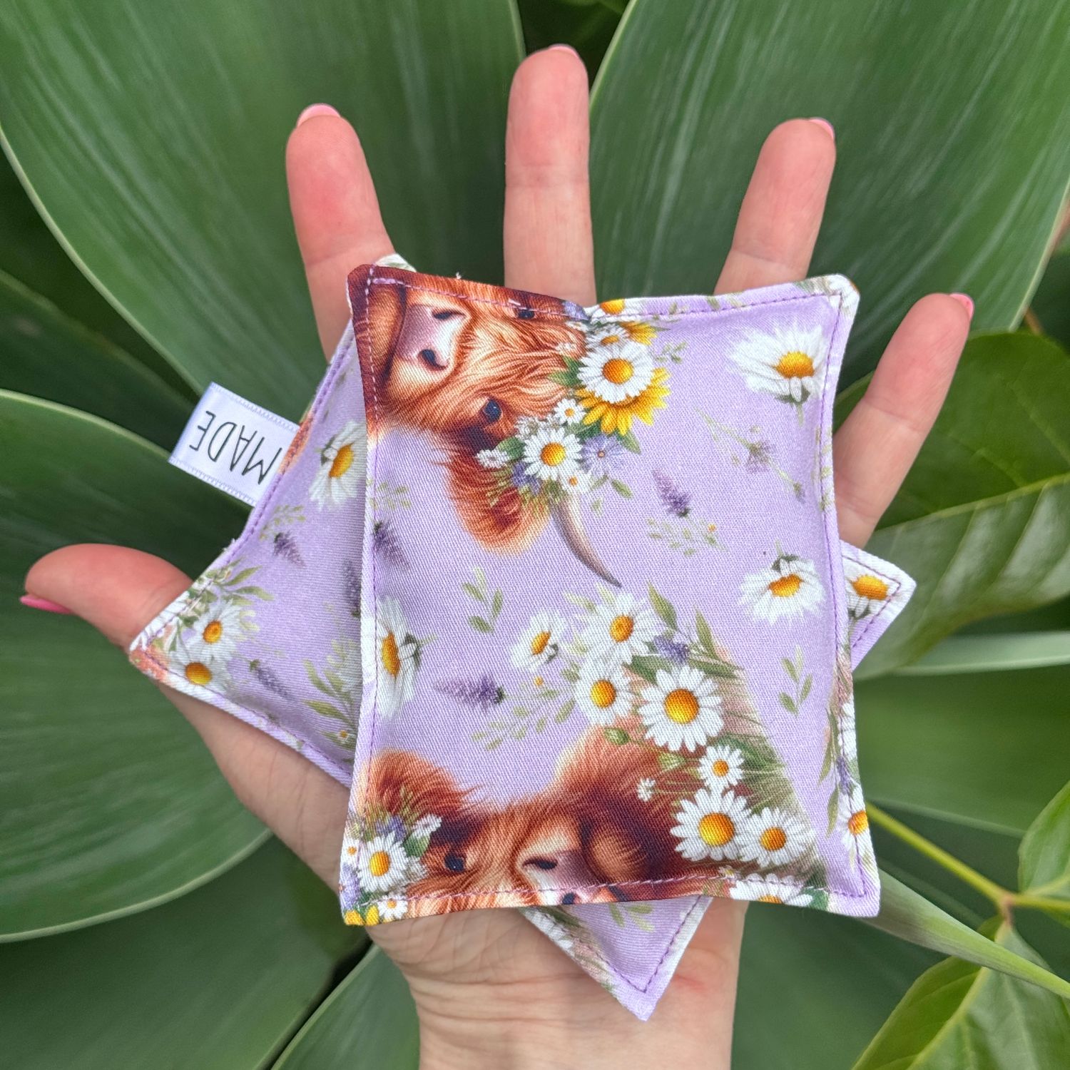 Highland Cows Purple Daisies - Wheat Heat Bag - Tiny Size