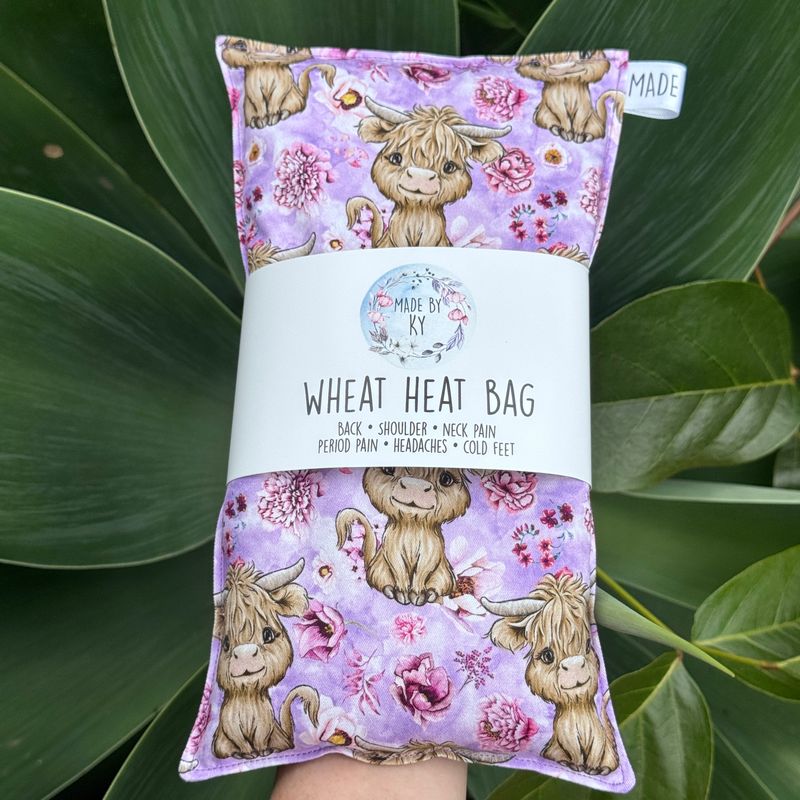 Lilac Floral Highland Cows - Wheat Heat Bag - Regular Size